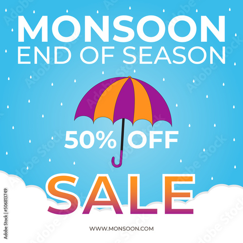 Monsoon Sale ad, Monsoon sale banner, Monsoon background with umbrella, End of season Monsoon sale advertisement,