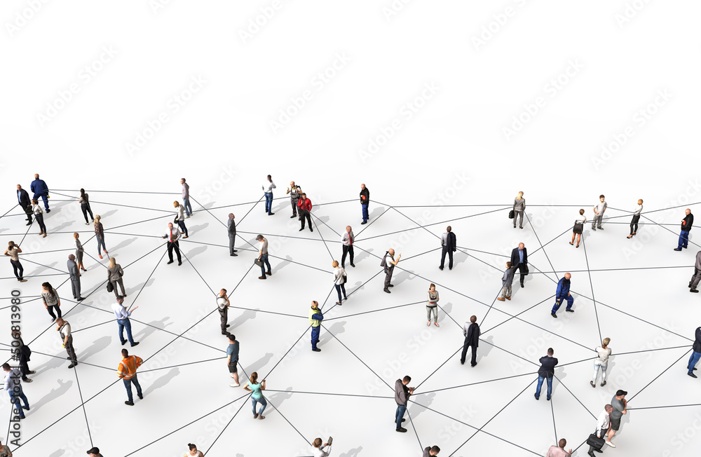Large group of diverse people connected by lines. 3D Rendering Large group of diverse people connected by lines. 3D Rendering
