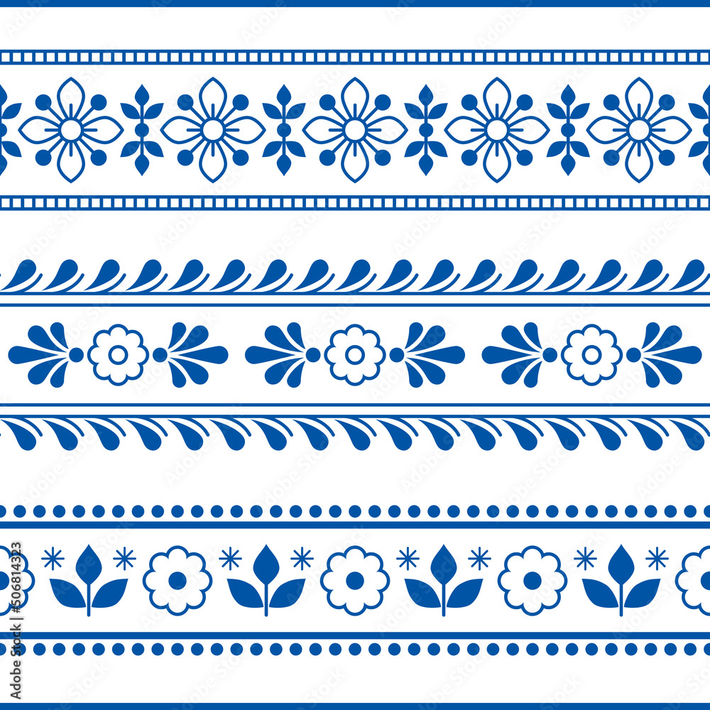 Scandinavian floral textile or fabric print vector seamless pattern with flowers, Nordic folk art retro style ornament
