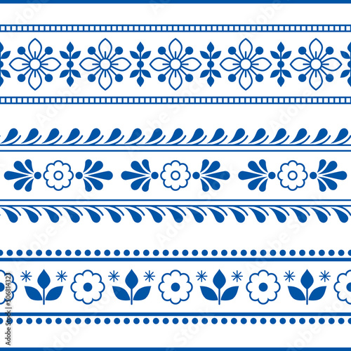 Scandinavian floral textile or fabric print vector seamless pattern with flowers, Nordic folk art retro style ornament
