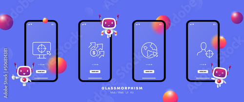 The target audience set icon. Aim, advertising, growth, analytics, arrow, click, shop. Contextual advertising concept. Glassmorphism. UI phone app screen. Vector line icon for Business and Advertising