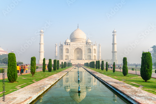 The Taj Mahal on blue sky background