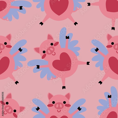 Kids seamless cartoon pigs pattern for fabrics and packaging and gifts and cards and linens and wrapping paper