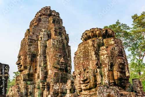 Giant stone face of Bayon temple  Cambodia
