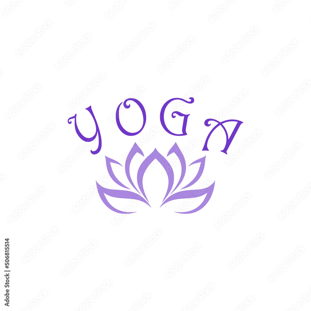 Fototapeta premium Lotus flower and word yoga icon isolated on white background