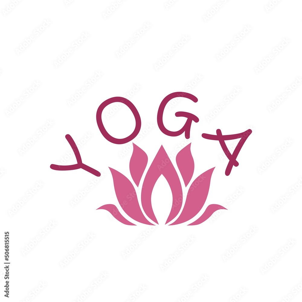 Lotus flower and word yoga icon isolated on white background Lotus flower and word yoga icon isolated on white background