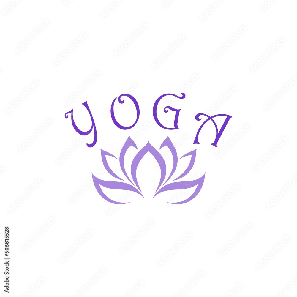 Lotus flower and word yoga icon isolated on white background Lotus flower and word yoga icon isolated on white background