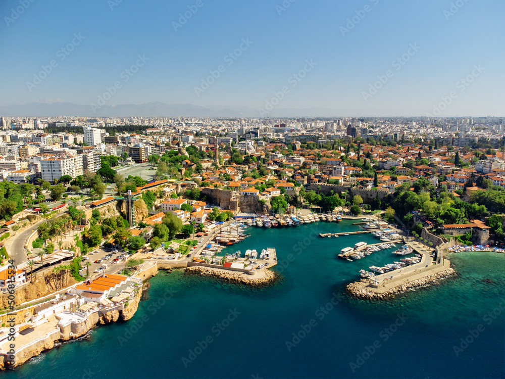 Aerial view of the Ottoman Houses and Old Antalya Marina