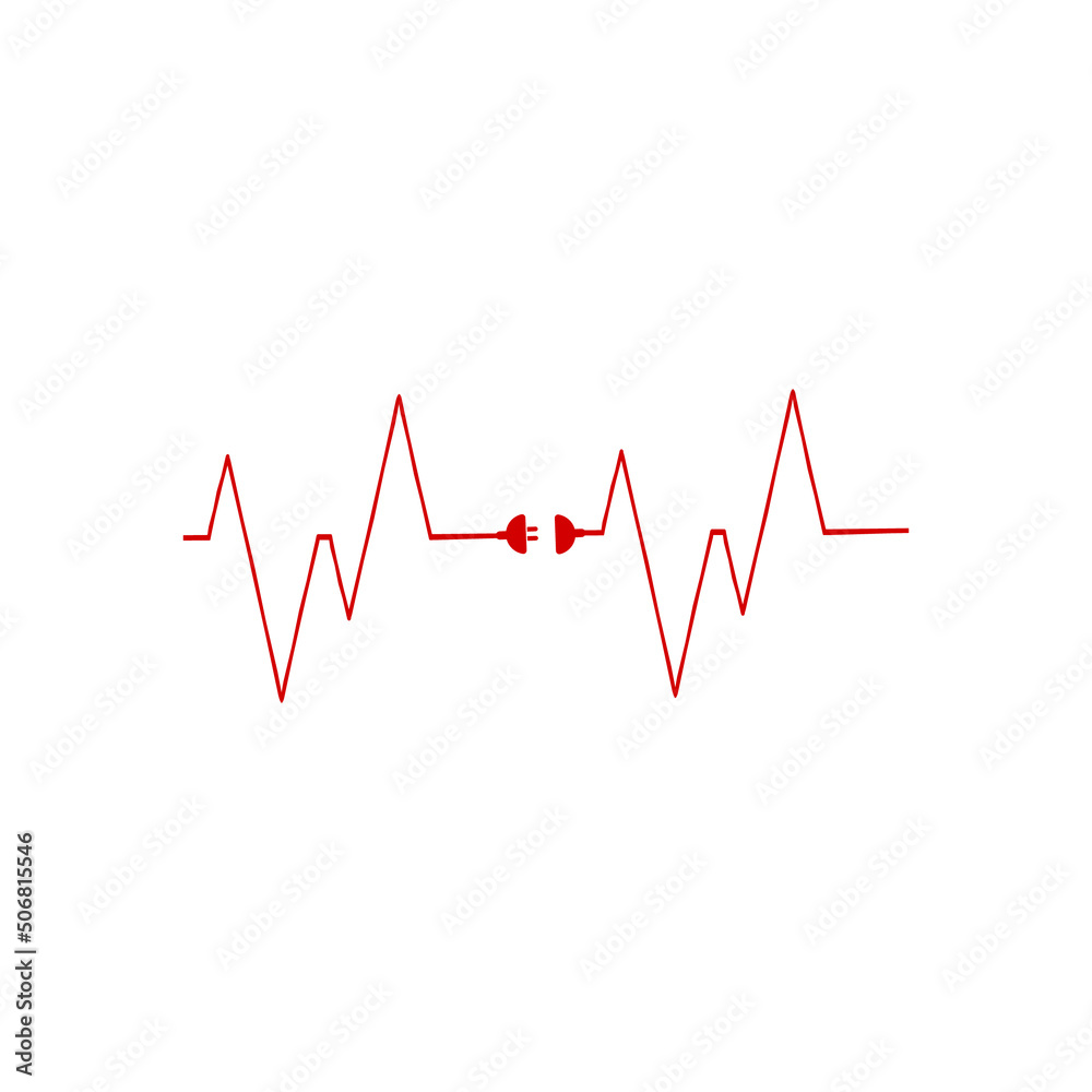 Heart beat line with electrical plug. Medicine concept. 
Heart rate icon, symbol, logo. St. Valentine's day concept. Cardiogram or related cardiology concept.
