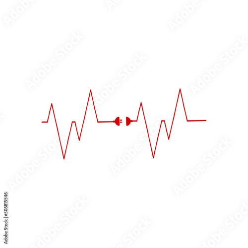 Heart beat line with electrical plug. Medicine concept. Heart rate icon, symbol, logo. St. Valentine's day concept. Cardiogram or related cardiology concept.