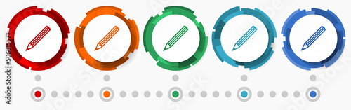 Pencil, draw concept vector icon set, modern design abstract web buttons i n 5 color options, infographic template