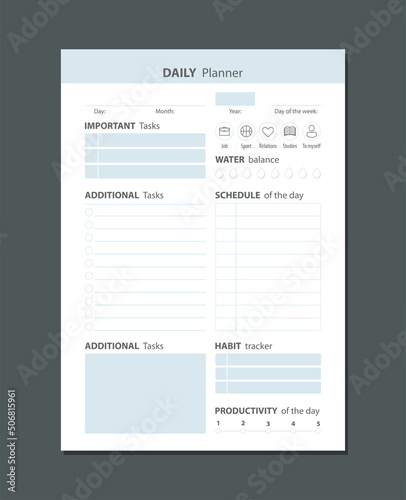 Diary planner for planning tasks for the whole day business tasks and study schedule