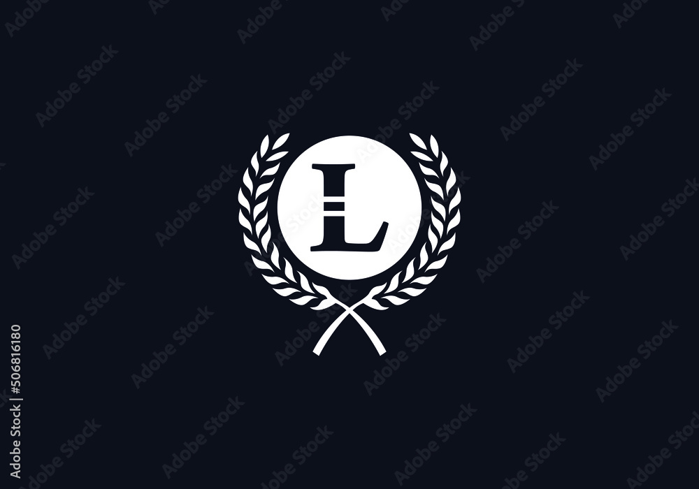 Laurel wreath logo and leaf design vector with the letter L Laurel wreath logo and leaf design vector with the letter L