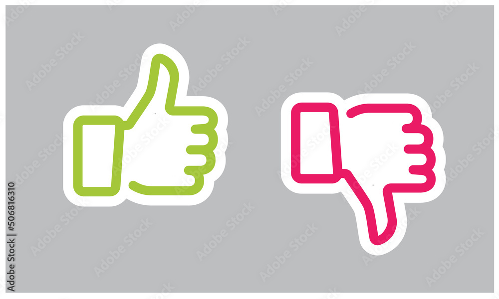 Do and Don't symbols. Thumbs up and thumbs down emblems. Like and dislike icons set, vector, illustration, sticker