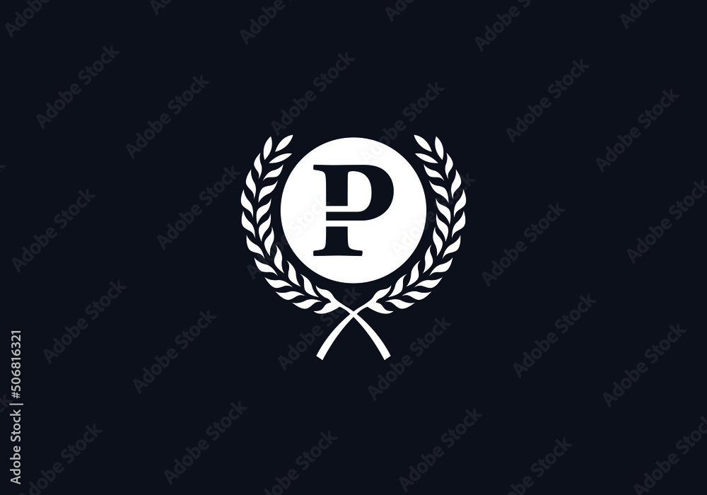 Laurel wreath logo and leaf design vector with the letter P Laurel wreath logo and leaf design vector with the letter P