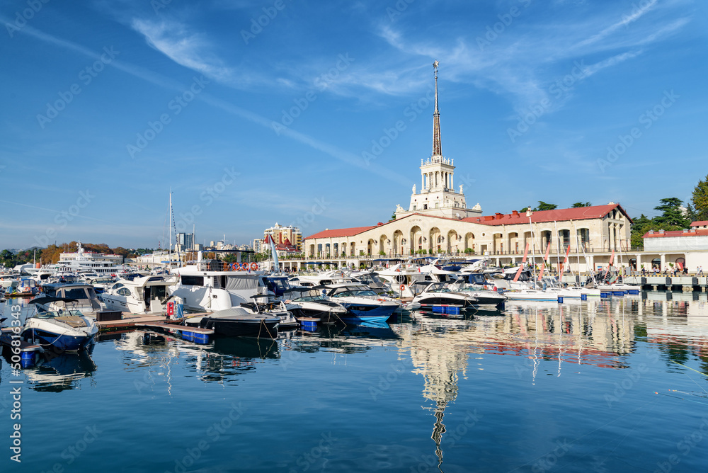 View of the Commercial Sea Port of Sochi in Russia