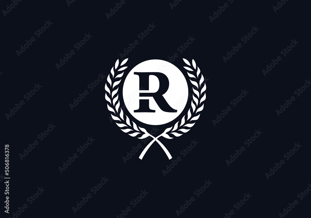 Laurel wreath logo and leaf design vector with the letter R Laurel wreath logo and leaf design vector with the letter R