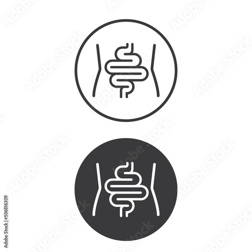 Waist and colon, human digestion symbol in two versions, vector, icon.