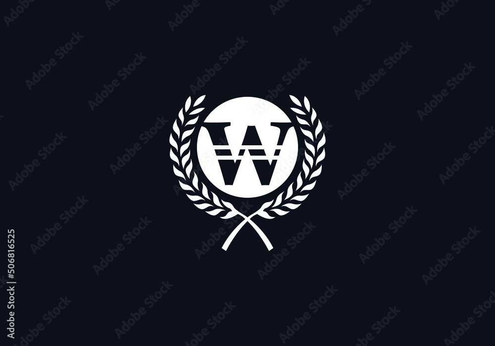 Laurel wreath logo and leaf design vector with the letter W