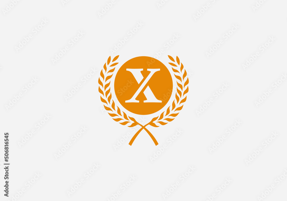 Laurel wreath logo and leaf design vector with the letter X Laurel wreath logo and leaf design vector with the letter X
