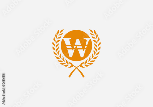 Laurel wreath logo and leaf design vector with the letter W