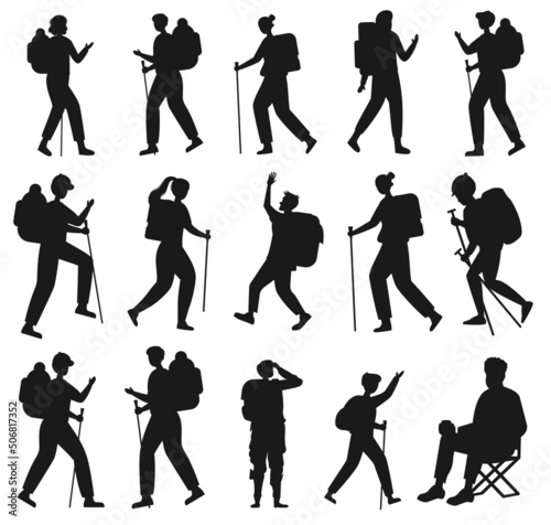 adventure tour climbing trekking silhouettes premium vector