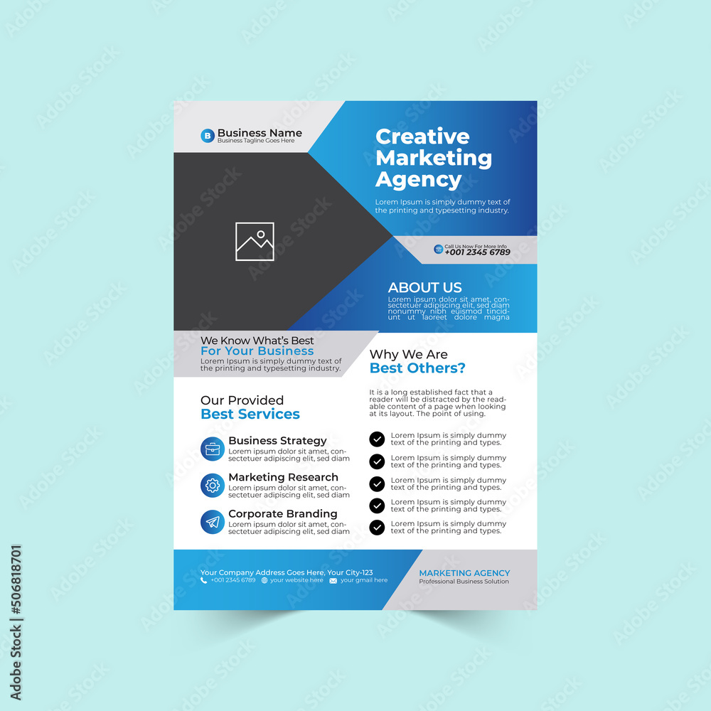 Corporate or Business Flyer template, modern poster, banner, brochure, cover, magazine vector with blue color A4 Layout