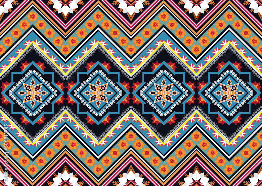 Ethnic abstract geometric flower pattern Design for background, carpet, clothing, wrapping, fabric, cover, textile