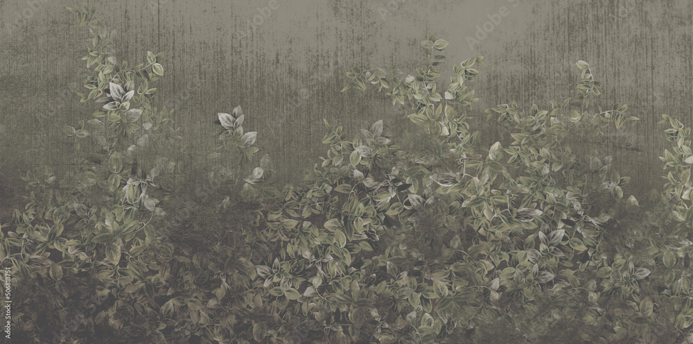  texture wall of dark color, which depicts the leaves of the bushes are barely visible art drawing photo wallpaper