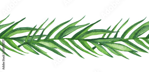 Seamless tropical border with green palm leaves and trees.Wildlife.Green border.