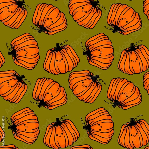 Halloween seamless cute pumpkins pattern for textiles and packaging and gifts and kids and wrapping paper
