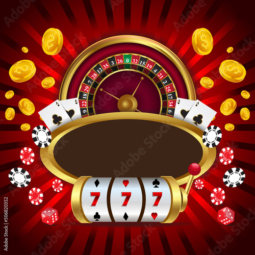  Golden slot machine with 777 numbers casino vector 