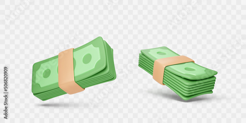 Bundle of dollar banknotes. Money stack in realistic cartoon style. Business and finance design element photo