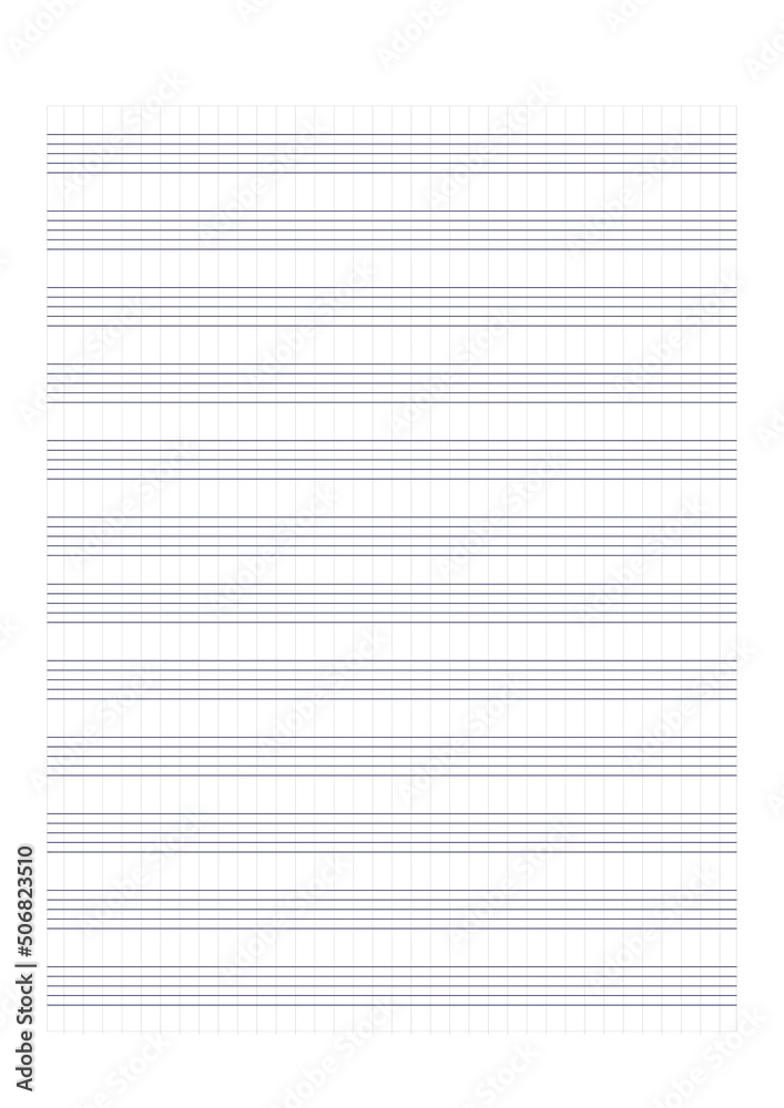 Graph paper. Printable grid paper with stave on a white background. A blank music sheet paper with staff. Geometric pattern for composition, education, school. Realistic lined paper blank size A4 Graph paper. Printable grid paper with stave on a white background. A blank music sheet paper with staff. Geometric pattern for composition, education, school. Realistic lined paper blank size A4