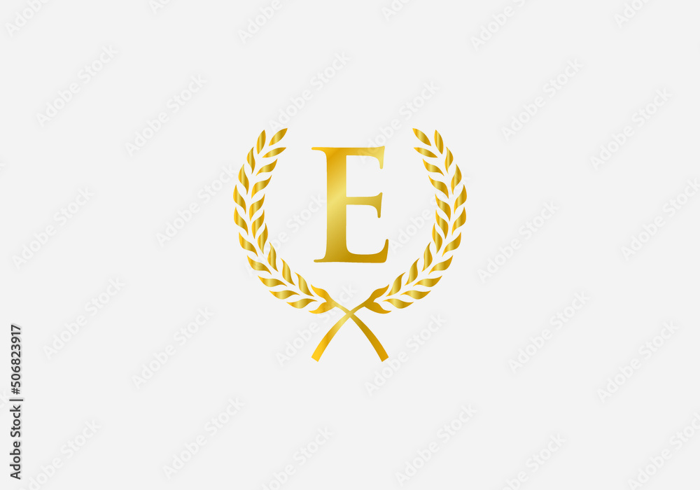 luxury and laurel wreath logo design design vector with letter and alphabet E luxury and laurel wreath logo design design vector with letter and alphabet E