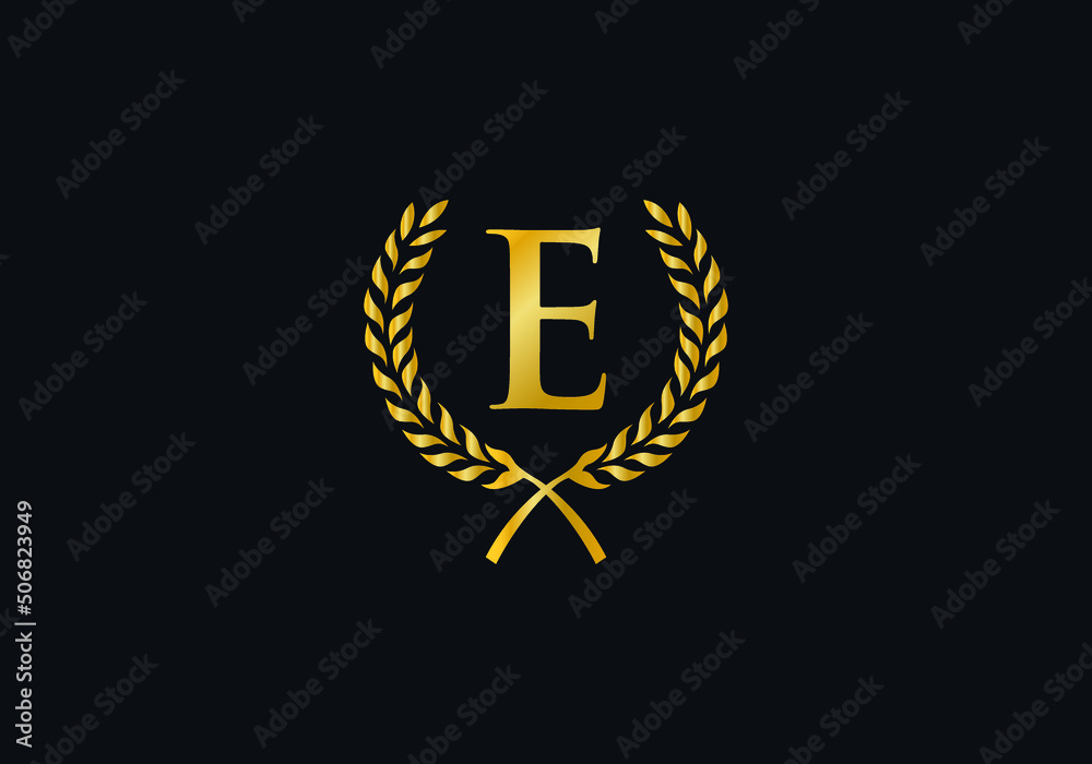 luxury and laurel wreath logo design design vector with letter and alphabet E luxury and laurel wreath logo design design vector with letter and alphabet E