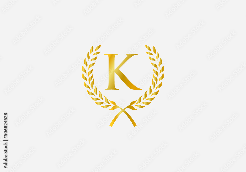 luxury and laurel wreath logo design design vector with letter and alphabet K luxury and laurel wreath logo design design vector with letter and alphabet K
