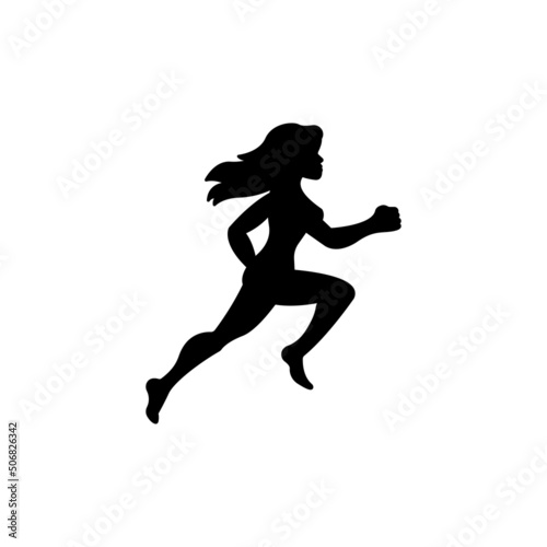 Realistic running woman solid black line icon. Fit symbol. Movement, sport concept. Trendy flat silhouette, sign isolated on white for: illustration, logo, app, design, web, dev, ui, ux. Vector EPS 10