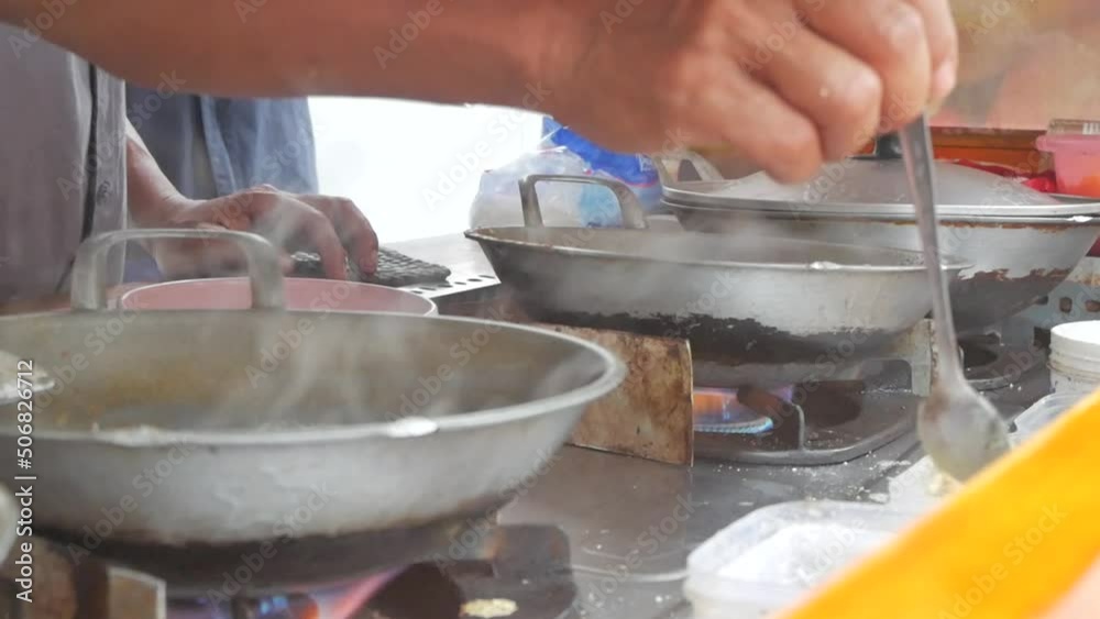 close up  process of making seblak, seblak is a traditional food from noodles, eggs and other ingredients. indonesian food