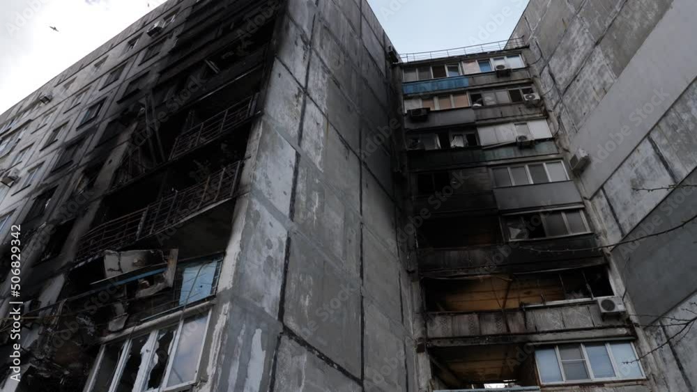 destroyed and burnt house in Mariupol destroyed and burnt house in Mariupol