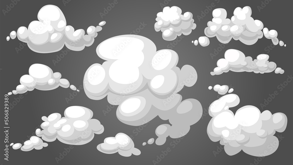 Set of stylized white clouds. Vector illustration collection of smoke. Set of stylized white clouds. Vector illustration collection of smoke.