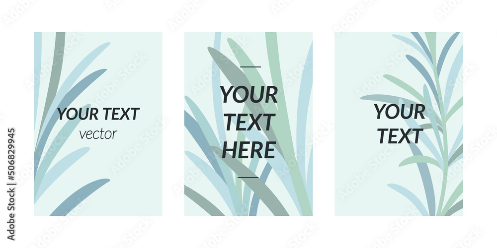 Design templates in flat style with green leaves. Social media banner with herb. Summer sale, media promotional content.