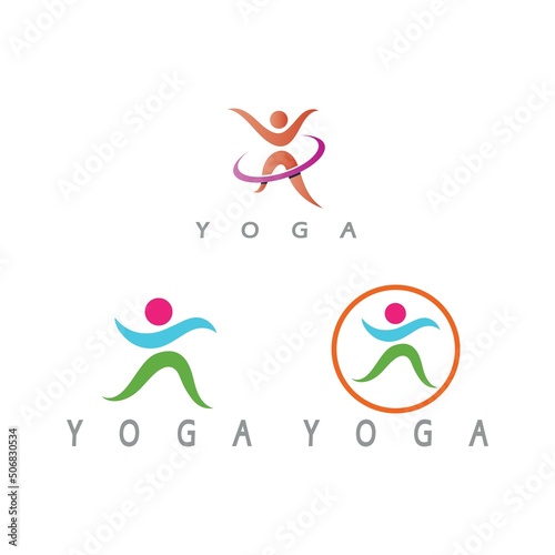 logo design of people doing yoga symbol icon illustration vector