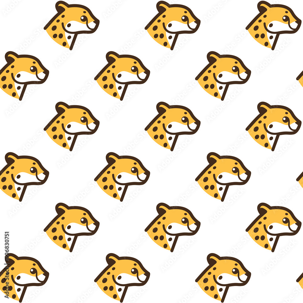 Fototapeta premium Seamless trendy animal pattern with cheetah head. Outline vector illustration for prints, clothing, packaging and postcards.