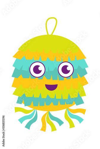 Mexican pinata. Children Birthday Party colorful toy with treats. Vector illustration