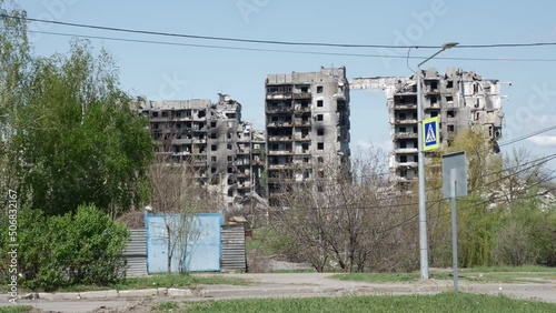 destroyed and burnt house in Mariupol