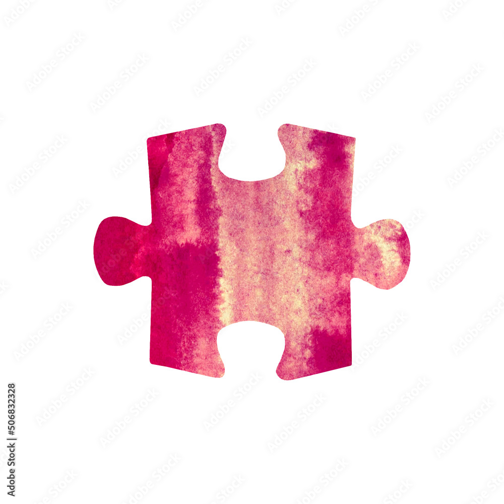 Obraz premium Red puzzle piece with watercolor texture isolated on white background, hand-drawn.