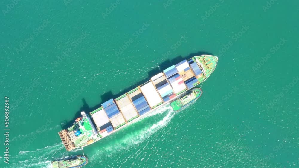 Vidéo Stock Aerial top view cargo vessel logistic container ship and