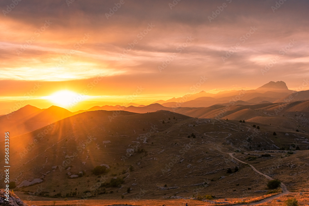 Stunning sunset over Gran Sasso National Park of Abruzzo, Italy