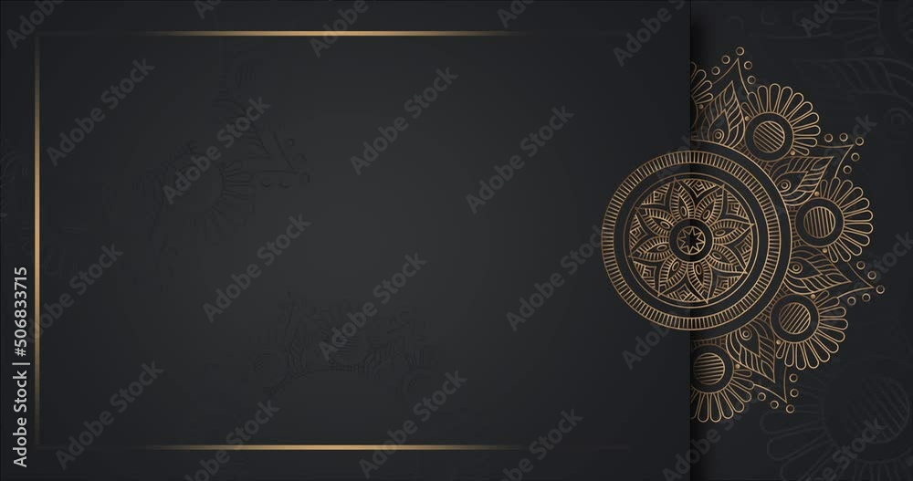 Gold and black mandala ornament background looping smoothly, arabic islamic style for any purpose. Abstract ornamental digital gold color mandala footage. Floral vintage decorative element's oriental